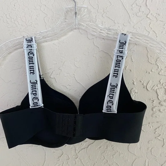Juicy Couture Y2K T-Shirt Bra Womens 34C Black Logo Strap Underwire Padded - Picture 3 of 5